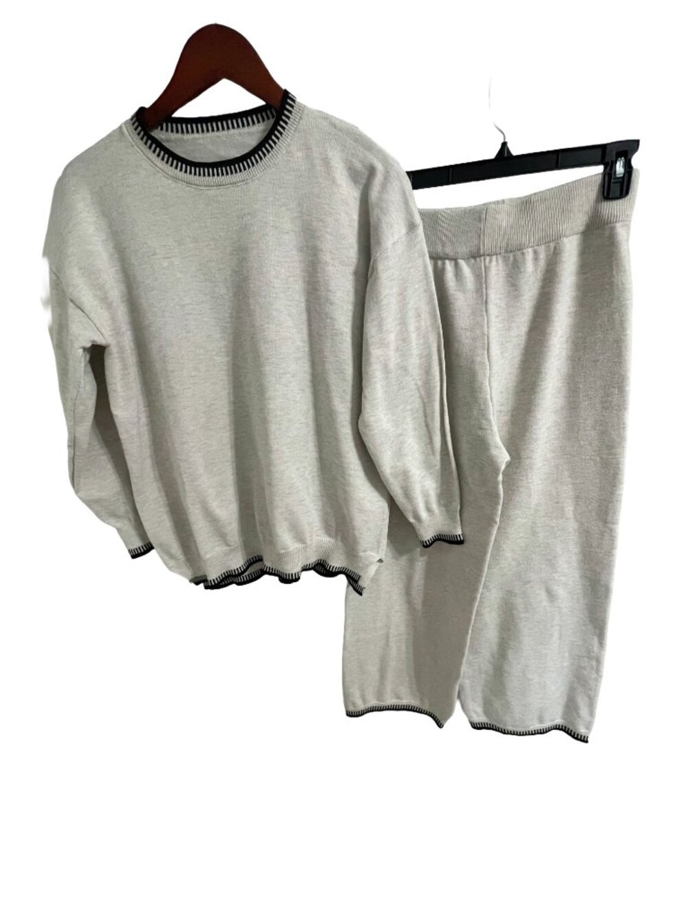 Cream Knit Sweater Pant Set XL Quiet Luxury Lounge Co Ord Matching Set